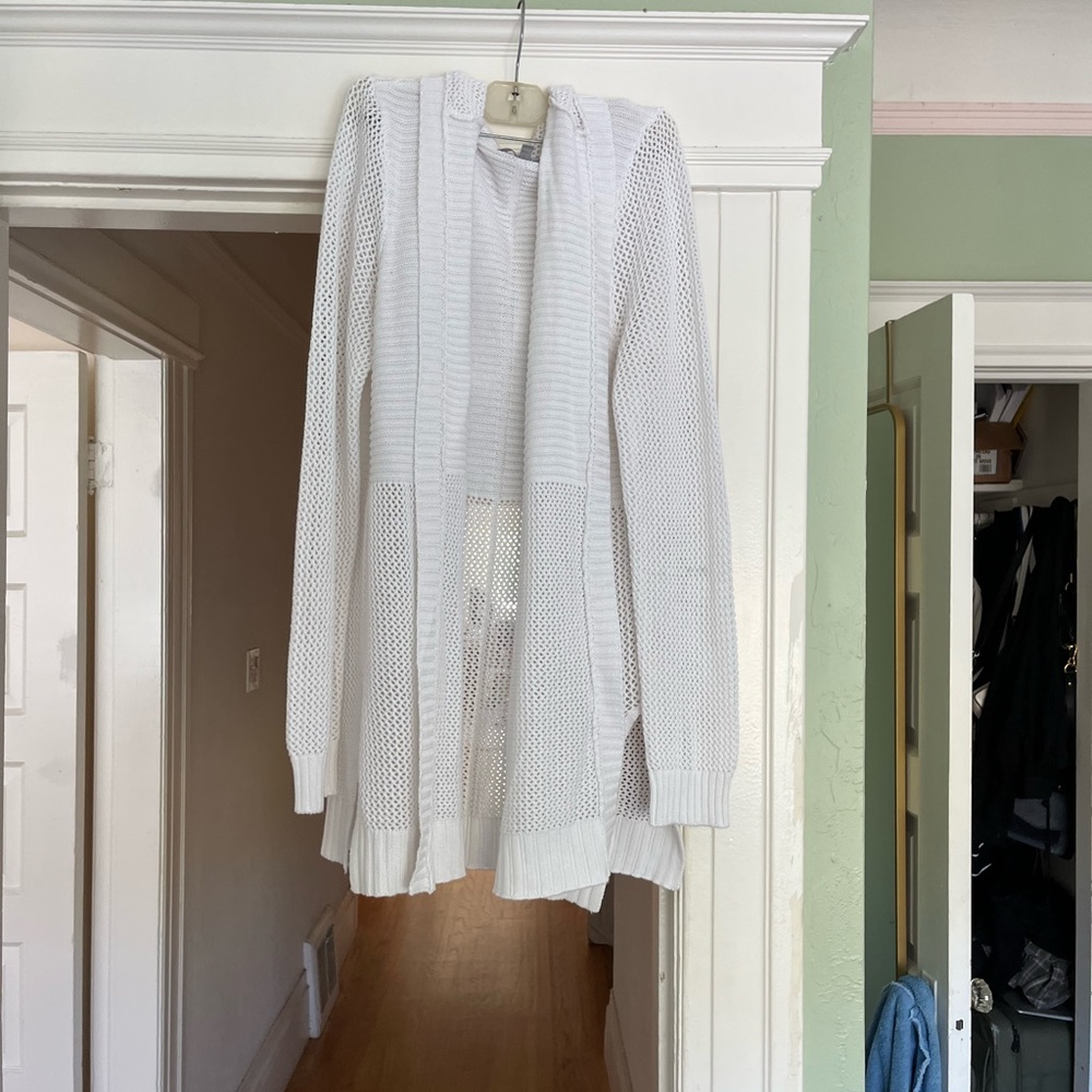 White knit duster with hood